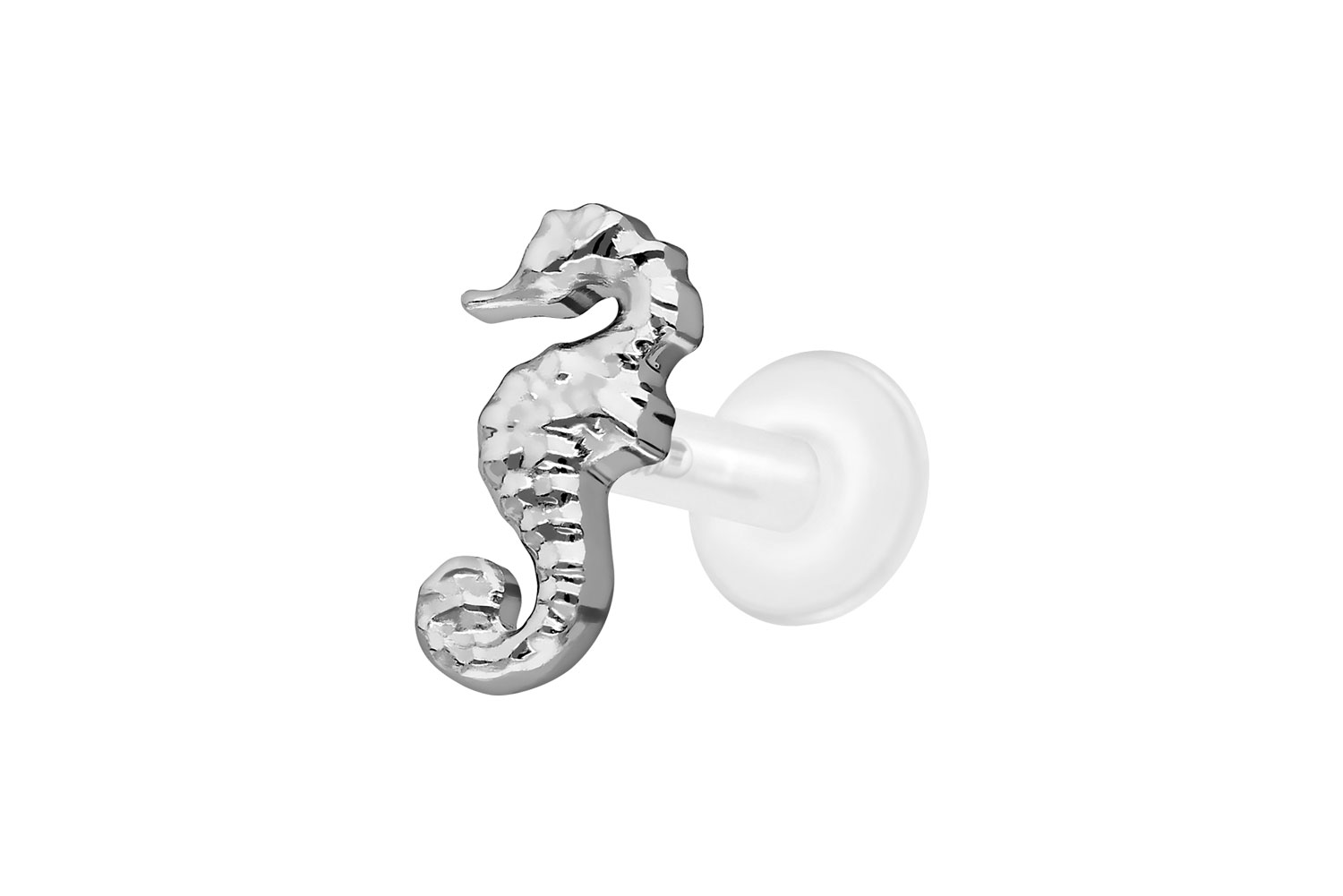 PTFE Labret Piercing mit Innengewinde + Titan-Aufsatz SEEPFERDCHEN